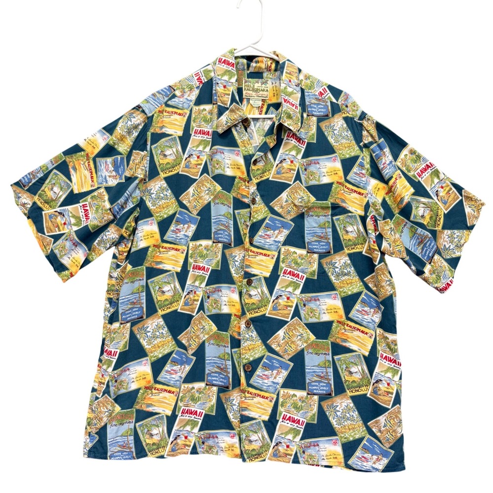 Reyn Spooner Shirt Mens Large Multicolor Mele Kalikimaka Postcard Button Down